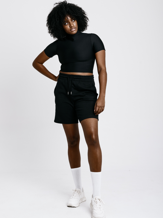 Rövid ujjú crop top - fekete